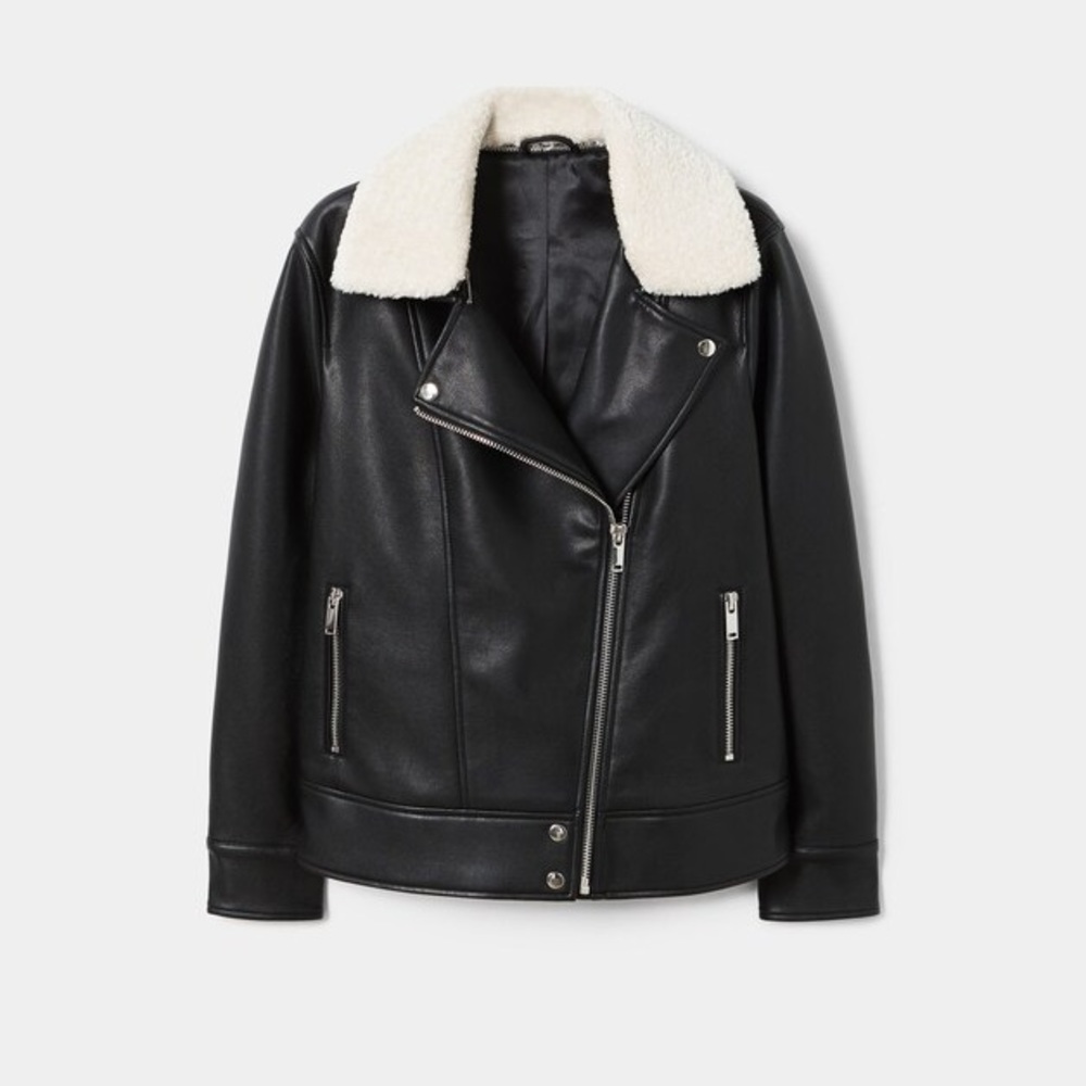 Mango Violeta Faux Shearling Collar Leather Jacket